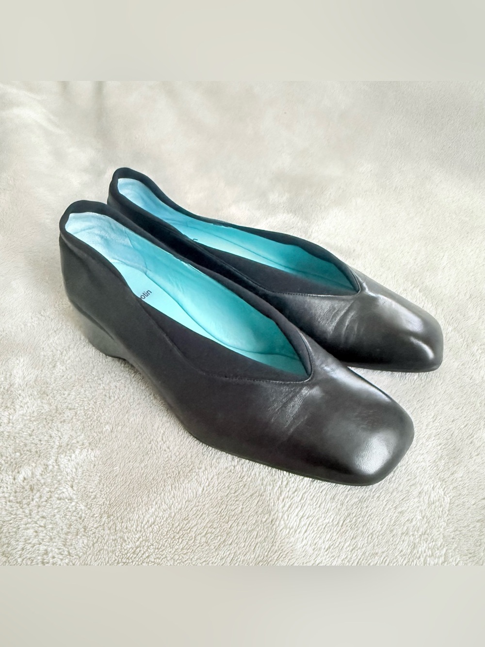 Thierry Rabotin Black Leather Square Toe Flats EU 39.5 Made in Italy